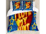 Abakuhaus Ich Liebe Meine Tante Set Copripiumino Per Letti Singoli, Vibrant Comic-Art, Antiacaro, Adatto A Chi Soffre Di Allergie, Con Federa, 155 Cm X 220 Cm - 80 X 80 Cm, Sky Blue Multicolor