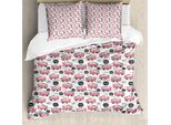 Abakuhaus Set Copripiumino Vintage Trucks Per Letti Singoli, Nursery Feuer Fahrzeug, Antiacaro, Adatto A Chi Soffre Di Allergie, Con Federa, 200 Cm X 200 Cm - 80 X 80 Cm, Rosa Pastello Grigio Scuro