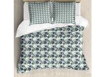 Abakuhaus Set Copripiumino Per Letti Singoli, Motivi Floreali Vintage, Antiacaro, Adatto A Chi Soffre Di Allergie, Con Federa, 155 Cm X 220 Cm - 80 X 80 Cm, Verde Mare Indaco Scuro