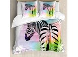 Abakuhaus Set Copripiumino Arcobaleno Zebra Per Letti Singoli, Animali Safari A Strisce, Antiacaro, Adatto A Chi Soffre Di Allergie, Con Federa, 200 Cm X 200 Cm - 80 X 80 Cm, Multicolore Grigio Antracite