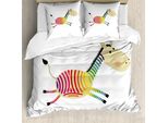 Abakuhaus Set Copripiumino Arcobaleno Zebra Per Letti Singoli, Allegri Animali Cartoon, Antiacaro, Adatto A Chi Soffre Di Allergie, Con Federa, 200 Cm X 200 Cm - 80 X 80 Cm, Bianco E Multicolore