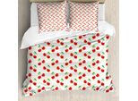Abakuhaus Set Copripiumino Per Letto Singolo, Ciliegia, Frutta E Foglie, Antiacaro, Adatto A Chi Soffre Di Allergie, Con Federa, 200 Cm X 200 Cm - 80 X 80 Cm, Verde Vermiglio