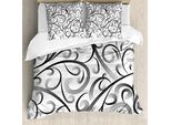 Abakuhaus Set Copripiumino Astratto Per Letti Singoli, Linee Sinuose Artistiche, Antiacaro, Adatto A Chi Soffre Di Allergie, Con Federa, 200 Cm X 200 Cm - 80 X 80 Cm, Grigio Antracite E Bianco