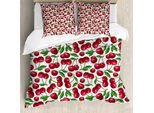 Abakuhaus Set Copripiumino Ciliegia Per Letti Singoli, Disegno Estivo Con Frutta, Antiacaro E Anallergico Con Federa, 155 Cm X 220 Cm - 80 X 80 Cm, Rosa Scuro Lampone