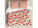 Abakuhaus Set Copripiumino Ciliegia Per Letti Singoli, Motivo Frutta Estiva Salutare, Antiacaro, Adatto A Chi Soffre Di Allergie, Con Federa, 155 Cm X 220 Cm - 80 X 80 Cm, Champagne Vermilion