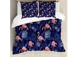 Abakuhaus Set Copripiumino Jacobean Per Letti Singoli, Fiori Esotici Fenicottero, Antiacaro, Adatto A Chi Soffre Di Allergie, Con Federa, 155 Cm X 220 Cm - 80 X 80 Cm, Indaco Rosa