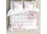 Abakuhaus Set Copripiumino Per Letti Singoli, Morbido Con Motivi Floreali Sakura, Antiacaro E Anallergico, Con Federa, 155 Cm X 220 Cm - 80 X 80 Cm, Verde Umbra
