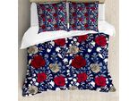 Abakuhaus Set Copripiumino Jacobean Per Letti Singoli, Romantico Motivo Floreale Botany Roses, Antiacaro E Anallergico, Con Federa, 155 Cm X 220 Cm - 80 X 80 Cm, Indaco E Multicolore