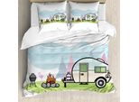 Set Copripiumino Da Viaggio Abakuhaus Per Letti Singoli, Motivo Cartoon Con Scena Di Campeggio, Antiacaro E Anallergico, Con Federa, 155 Cm X 220 Cm - 80 X 80 Cm, Multicolore