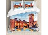 Set Copripiumino Da Viaggio Abakuhaus Per Letti Singoli, Acquerello Edifici Medievali, Antiacaro, Adatto A Chi Soffre Di Allergie, Con Federa, 155 Cm X 220 Cm - 80 X 80 Cm, Multicolore