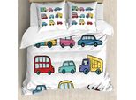 Abakuhaus Set Copripiumino Vintage Trucks Per Letti Singoli, Cartoon Cars, Antiacaro, Adatto A Chi Soffre Di Allergie, Con Federa, 200 Cm X 200 Cm - 80 X 80 Cm, Multicolore
