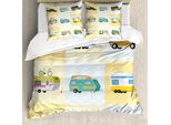 Abakuhaus Set Copripiumino Vintage Trucks Per Letti Singoli, Vari Camper, Antiacaro, Adatto A Chi Soffre Di Allergie, Con Federa, 200 Cm X 200 Cm - 80 X 80 Cm, Multicolore