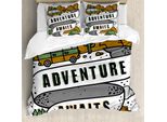 Abakuhaus Set Copripiumino Per Letti Singoli, Grafica Camping Van Doodle, Antiacaro, Adatto A Chi Soffre Di Allergie, Con Federa, 155 Cm X 220 Cm - 80 X 80 Cm, Caramello Grigio Bianco