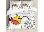 Abakuhaus Set Copripiumino Per Letti Singoli, Little Bird Doodle, Antiacaro, Adatto A Chi Soffre Di Allergie, Con Federa, 155 Cm X 220 Cm - 80 X 80 Cm, Rosa Vermiglio