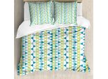 Abakuhaus Set Copripiumino Moderno Per Letti Singoli, Cerchi Geometrici E Triangoli, Antiacaro E Anallergico, Con Federa, 155 Cm X 220 Cm - 80 X 80 Cm, Verde Avocado E Blu Mare