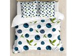 Set Copripiumino Abakuhaus Per Letti Singoli, Disegno Blueberry Foglie Art, Antiacaro, Adatto A Chi Soffre Di Allergie, Con Federa, 200 Cm X 200 Cm - 80 X 80 Cm, Blu Petrolio, Bianco, Verde
