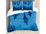Abakuhaus Set Copripiumino Per Letti Singoli, Oceanic Animali Marini, Antiacaro Adatto A Chi Soffre Di Allergie Con Federa, 200 Cm X 200 Cm - 80 X 80 Cm, Blu Notte Blu Azzurro