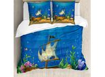 Abakuhaus Set Copripiumino Per Letti Singoli, Mondo Sottomarino Relitto Di Nave, Antiacaro, Adatto A Chi Soffre Di Allergie, Con Federa, 155 Cm X 220 Cm - 80 X 80 Cm, Blu Cobalto Multicolore