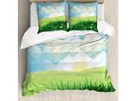 Abakuhaus Set Copripiumino Per Letto Singolo Con Motivo Floreale, Sole E Nuvole, Antiacaro, Adatto A Chi Soffre Di Allergie, Con Federa, 155 Cm X 220 Cm - 80 X 80 Cm, Verde Azzurro Cielo
