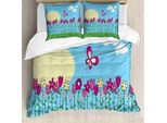 Abakuhaus Set Copripiumino Per Letti Singoli Con Motivi Floreali, Farfalle E Mosche, Antiacaro, Adatto A Chi Soffre Di Allergie, Con Federa, 155 Cm X 220 Cm - 80 X 80 Cm, Blu Cielo Multicolore