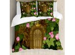 Abakuhaus Set Copripiumino Per Letto Singolo Con Motivo Floreale, Porta Su Un Albero, Antiacaro, Adatto A Chi Soffre Di Allergie, Con Federa, 155 Cm X 220 Cm - 80 X 80 Cm, Fawn Multicolor