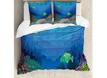 Abakuhaus Set Copripiumino Per Letti Singoli, Oceanic Seaweed Seascape, Antiacaro, Adatto A Chi Soffre Di Allergie, Con Federa, 155 Cm X 220 Cm - 80 X 80 Cm, Blu Azzurro Multicolore