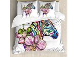 Abakuhaus Set Copripiumino Arcobaleno Zebra Per Letti Singoli, Animal Orchid Ink Art, Antiacaro, Adatto A Chi Soffre Di Allergie, Con Federa, 155 Cm X 220 Cm - 80 X 80 Cm, Multicolore