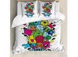 Abakuhaus Set Copripiumino Per Lettini Singoli, Back To School Monster, Antiacaro, Adatto A Chi Soffre Di Allergie, Con Federa, 155 Cm X 220 Cm - 80 X 80 Cm, Multicolore