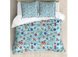 Abakuhaus Set Copripiumino Ciliegia Per Letti Singoli, Colori Astratti Frutta Estiva, Antiacaro, Adatto A Chi Soffre Di Allergie, Con Federa, 200 Cm X 200 Cm - 80 X 80 Cm, Azzurro E Multicolore