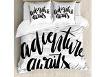 Abakuhaus Set Copripiumino Per Letto Singolo, Grafica Monocromatica In Corsivo, Antiacaro E Anallergico, Con Federa, 155 Cm X 220 Cm - 80 X 80 Cm, Grigio Antracite E Bianco