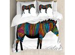 Abakuhaus Set Copripiumino Arcobaleno Zebra Per Letti Singoli, Animali Righe Colorate, Antiacaro, Adatto A Chi Soffre Di Allergie, Con Federa, 200 Cm X 200 Cm - 80 X 80 Cm, Multicolore Grigio Antracite