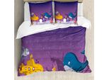 Abakuhaus Set Copripiumino Per Letti Singoli, Oceanic Kreaturen Coral, Antiacaro, Adatto A Chi Soffre Di Allergie, Con Federa, 200 Cm X 200 Cm - 80 X 80 Cm, Dark Indigo Multicolor