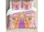 Abakuhaus Set Copripiumino Per Letto Singolo, Palace Cartoon Interior Kunst, Antiacaro, Adatto A Chi Soffre Di Allergie, Con Federa, 200 Cm X 200 Cm - 80 X 80 Cm, Rosa Pallido, Arancione, Fucsia