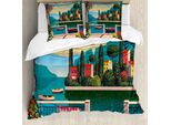 Set Copripiumino Da Viaggio Abakuhaus Per Letti Singoli, Scena Romantica Mediterranea, Antiacaro, Adatto A Chi Soffre Di Allergie, Con Federa, 200 Cm X 200 Cm - 80 X 80 Cm, Multicolore