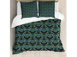 Abakuhaus Set Copripiumino Azteco Per Letti Singoli, Motivi Floreali Geometrici A Righe, Antiacaro E Anallergico, Con Federa, 155 Cm X 220 Cm - 80 X 80 Cm, Verde Chiaro E Azzurro