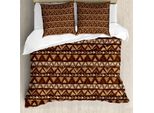 Abakuhaus Set Copripiumino Azteco Per Letti Singoli, Motivo Primitivo Tonalità Terrosa, Antiacaro, Adatto A Chi Soffre Di Allergie, Con Federa, 155 Cm X 220 Cm - 80 X 80 Cm, Marrone Pastello Cioccolato