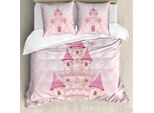 Abakuhaus Set Copripiumino Per Letto Singolo, Wonder Tale Fortress Kunst, Antiacaro, Adatto A Chi Soffre Di Allergie, Con Federa, 200 Cm X 200 Cm - 80 X 80 Cm, Rosa E Senape Chiaro