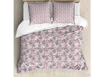Abakuhaus Set Copripiumino Per Letti Singoli LöWenzahn, Design Floreale Grunge, Antiacaro E Anallergico, Con Federa, 155 Cm X 220 Cm - 80 X 80 Cm, Rosa Grigio E Grigio Chiaro