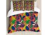 Abakuhaus Set Copripiumino Botanico Per Letti Singoli, Motivo Floreale Astratto, Antiacaro E Anallergico, Con Federa, 200 Cm X 200 Cm - 80 X 80 Cm, Salmone Scuro Multicolore