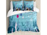 Abakuhaus Set Copripiumino Per Letti Singoli, Alghe E Coralli, Antiacaro, Adatto A Chi Soffre Di Allergie, Con Federa, 200 Cm X 200 Cm - 80 X 80 Cm, Pale Sky Blue Multicolor