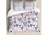 Abakuhaus Set Copripiumino Per Letti Singoli, Stile Doodle Con Cuori E Frecce, Antiacaro E Anallergico, Con Federa, 200 Cm X 200 Cm - 80 X 80 Cm, Blu Ardesia-Rosa
