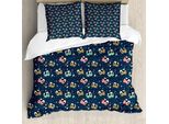Abakuhaus Set Copripiumino Per Letto Singolo, Doodle Cuori, Stelle E Pois, Antiacaro, Adatto A Chi Soffre Di Allergie, Con Federa, 155 Cm X 220 Cm - 80 X 80 Cm, Blu Multicolore
