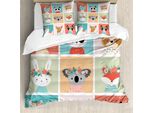 Abakuhaus Set Copripiumino Per Letti Singoli, Vari Animali Con Fiori, Antiacaro, Adatto A Chi Soffre Di Allergie, Con Federa, 155 Cm X 220 Cm - 80 X 80 Cm, Multicolore