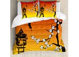 Abakuhaus Set Copripiumino Per Letti Singoli Con Motivo Floreale, Sakura Japanese, Antiacaro, Adatto A Chi Soffre Di Allergie, Con Federa, 200 Cm X 200 Cm - 80 X 80 Cm, Giallo Vermiglio