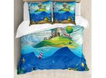 Abakuhaus Set Copripiumino Per Letti Singoli, Sotto E Un'isola, Antiacaro, Adatto A Chi Soffre Di Allergie, Con Federa, 155 Cm X 220 Cm - 80 X 80 Cm, Blu Cobalto Multicolore
