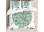 Set Copripiumino Hipster Abakuhaus Per Letti Singoli, Floral Art Dreams Come True, Antiacaro, Adatto A Chi Soffre Di Allergie, Con Federa, 155 Cm X 220 Cm - 80 X 80 Cm, Verde Menta Multicolore
