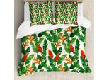 Abakuhaus Set Copripiumino Botanico Per Letti Singoli, Vibrant Banana Leaves Art, Antiacaro, Adatto A Chi Soffre Di Allergie, Con Federa, 155 Cm X 220 Cm - 80 X 80 Cm, Fern Green Vermilion