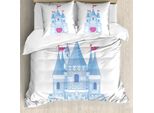 Abakuhaus Set Copripiumino Per Letto Singolo, Romantico Castello Da Favola, Antiacaro, Adatto A Chi Soffre Di Allergie, Con Federa, 200 Cm X 200 Cm - 80 X 80 Cm, Rosa Pallido E Azzurro Cielo