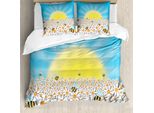 Abakuhaus Set Copripiumino Per Letto Singolo Con Motivi Floreali, Margherite E Api, Antiacaro E Anallergico, Con Federa, 200 Cm X 200 Cm - 80 X 80 Cm, Sky Blue Multicolor