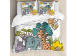 Abakuhaus Set Copripiumino Per Letti Singoli, Cartoon Jungle Friends Fauna, Antiacaro, Adatto A Chi Soffre Di Allergie, Con Federa, 200 Cm X 200 Cm - 80 X 80 Cm, Multicolore